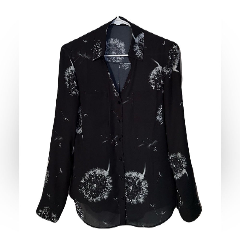 Express Black‎ Long Sleeve Button Down Shirt with Dandelion Print